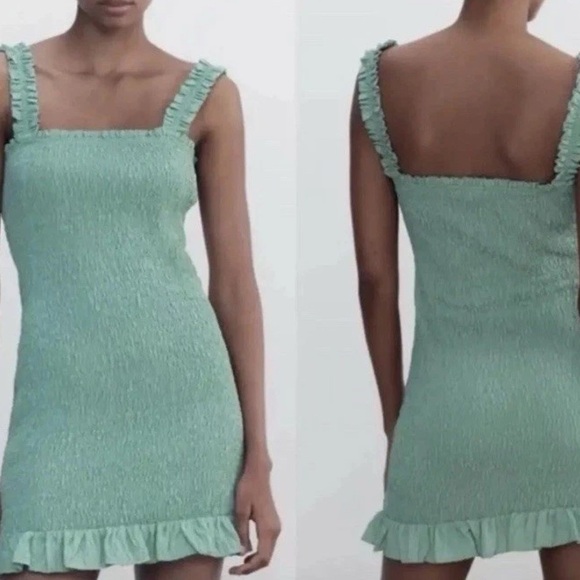 Zara Mint Green Ruffle Mini Dress - Picture 1 of 7